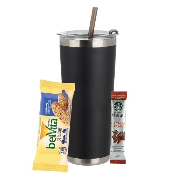 20oz. Stainless Steel Tumbler w/ Straw; set includes a Starbucks Via... from ASI 71685 Midnite Snax®