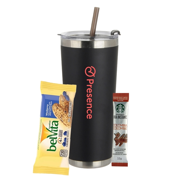 20oz. Stainless Steel Tumbler w/ Straw; set includes a Starbucks Via... from ASI 71685 Midnite Snax®