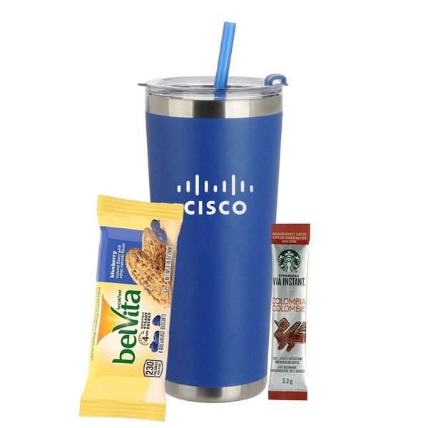 20oz. Stainless Steel Tumbler w/ Straw; set includes a Starbucks Via... from ASI 71685 Midnite Snax®