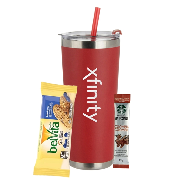 20oz. Stainless Steel Tumbler w/ Straw; set includes a Starbucks Via... from ASI 71685 Midnite Snax®