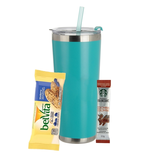 20oz. Stainless Steel Tumbler w/ Straw; set includes a Starbucks Via... from ASI 71685 Midnite Snax®