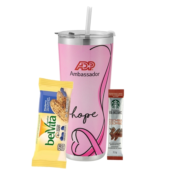 20oz. Stainless Steel Tumbler w/ Straw; set includes a Starbucks Via... from ASI 71685 Midnite Snax®