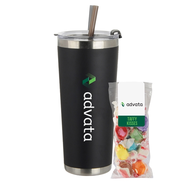20 oz. Stainless Steel Tumbler w/ Straw; set includes a snack... from ASI 71685 Midnite Snax®