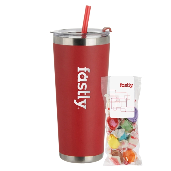 20 oz. Stainless Steel Tumbler w/ Straw; set includes a snack... from ASI 71685 Midnite Snax®