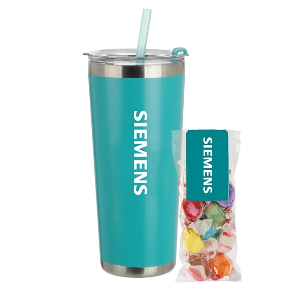 20 oz. Stainless Steel Tumbler w/ Straw; set includes a snack... from ASI 71685 Midnite Snax®