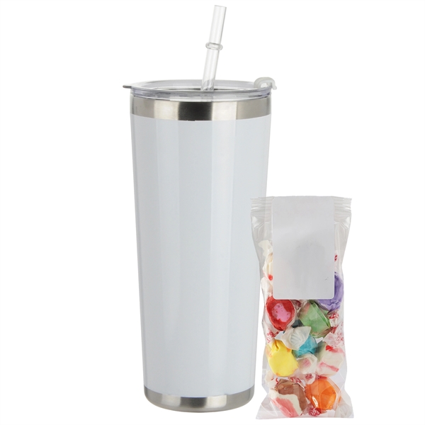 20 oz. Stainless Steel Tumbler w/ Straw; set includes a snack... from ASI 71685 Midnite Snax®