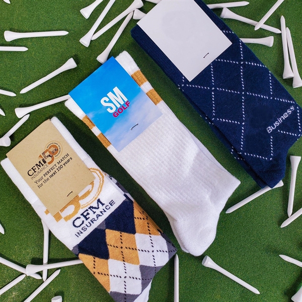 Quarter or crew length custom socks for golf tournaments, branded course... from ASI 88072 Sock Club Enterprises LLC