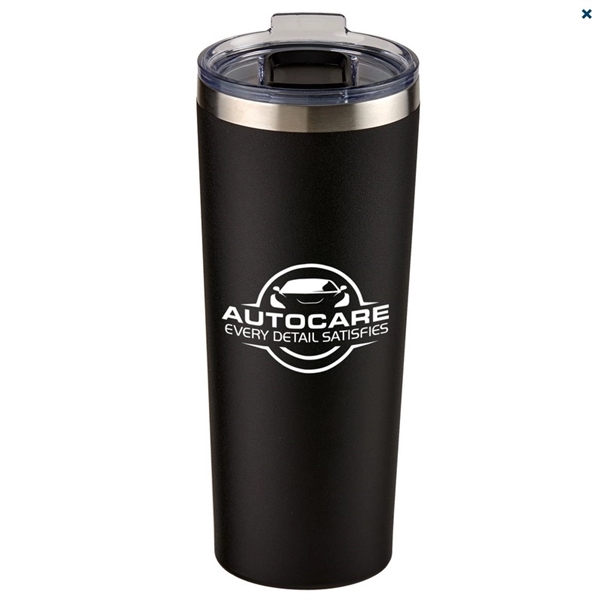 28 oz. powder coated stainless-steel tumbler with spill-resistant slide lid and... from ASI 52840 Evans Manufacturing