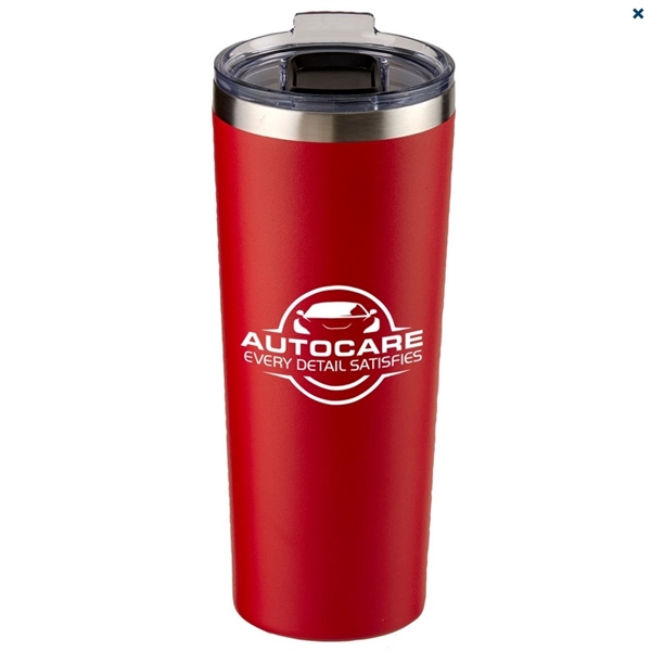28 oz. powder coated stainless-steel tumbler with spill-resistant slide lid and... from ASI 52840 Evans Manufacturing