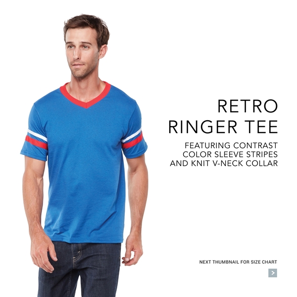 Adult jersey with contrast color sleeve stripes and rib-knit V-neck collar.... from ASI 37461 Augusta Sportswear / Augusta Sportswear, Inc. d/b/a Momentec Brands