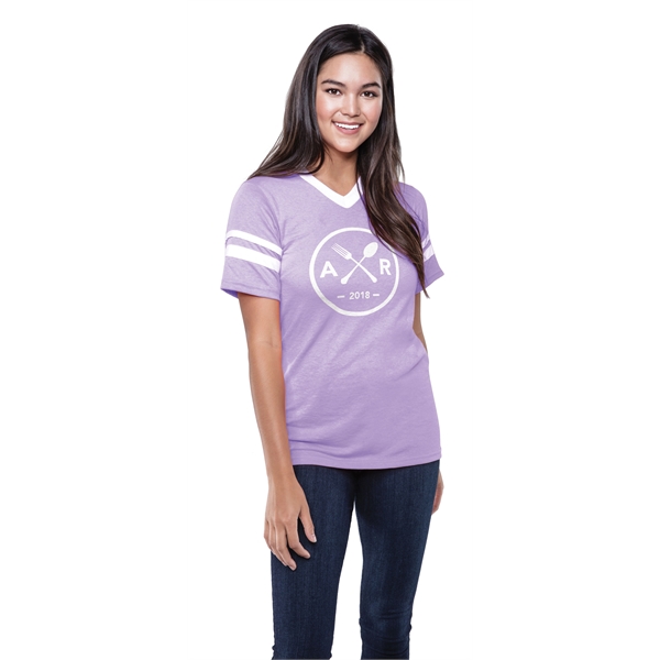 Adult jersey with contrast color sleeve stripes and rib-knit V-neck collar.... from ASI 37461 Augusta Sportswear / Augusta Sportswear, Inc. d/b/a Momentec Brands