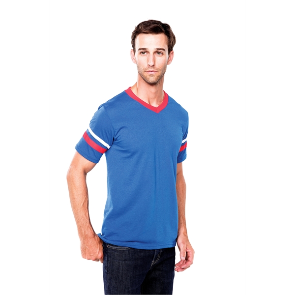 Adult jersey with contrast color sleeve stripes and rib-knit V-neck collar.... from ASI 37461 Augusta Sportswear / Augusta Sportswear, Inc. d/b/a Momentec Brands