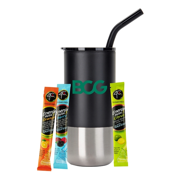 16 oz. Tumbler w/ Stainless Steel Straw & Plastic Liner; set... from ASI 71685 Midnite Snax® / Promo Revolution