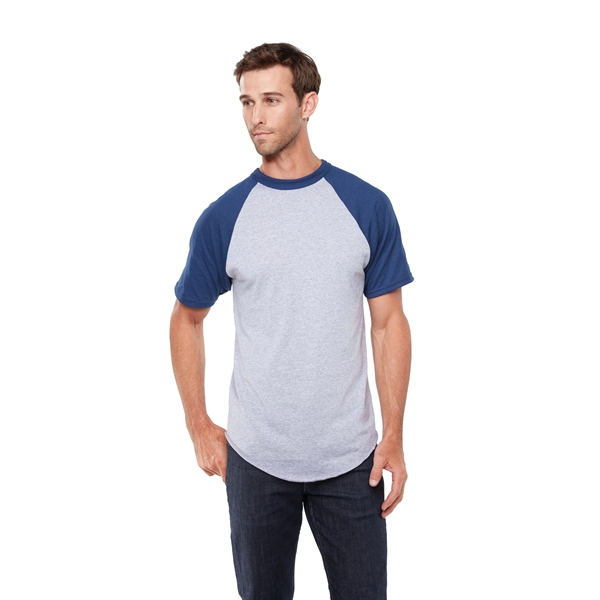 Adult short sleeve baseball jersey with contrasting color collar and raglan... from ASI 37461 Augusta Sportswear / Augusta Sportswear, Inc. d/b/a Momentec Brands