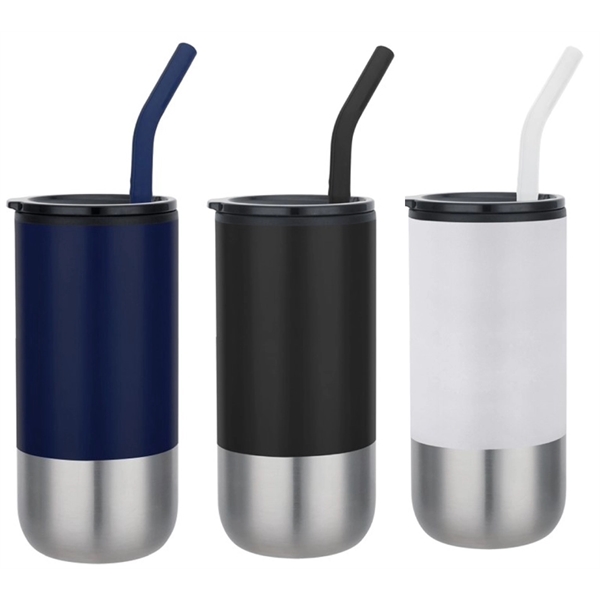16 Oz. Stainless Steel Tumbler, 2 Tone, Metal Straw, Plastic Inside... from ASI 36988 Artek USA Inc