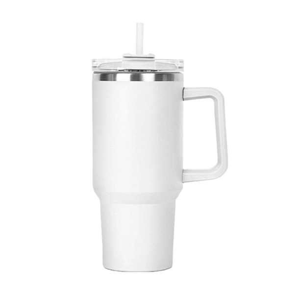 Stainless steel tumbler with handle and straw, 40 oz. plus 1... from ASI 37218 Athena Promo (tm)