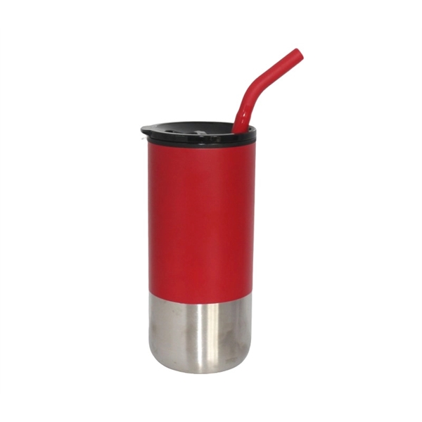 18 oz. Vacuum stainless steel tumbler with silicone tip straw plus... from ASI 37218 Athena Promo (tm)
