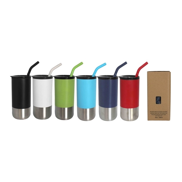 18 oz. Vacuum stainless steel tumbler with silicone tip straw plus... from ASI 37218 Athena Promo (tm)