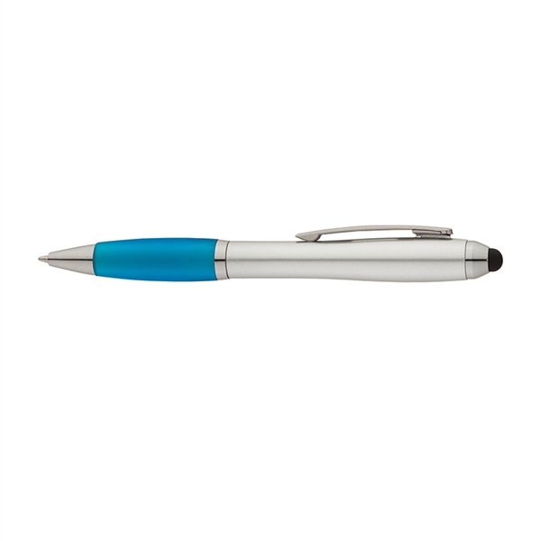 Twist action ballpoint pen with hourglass shaped barrel, colored rubber grip,... from ASI 67866 Logomark/Valumark / Valumark™