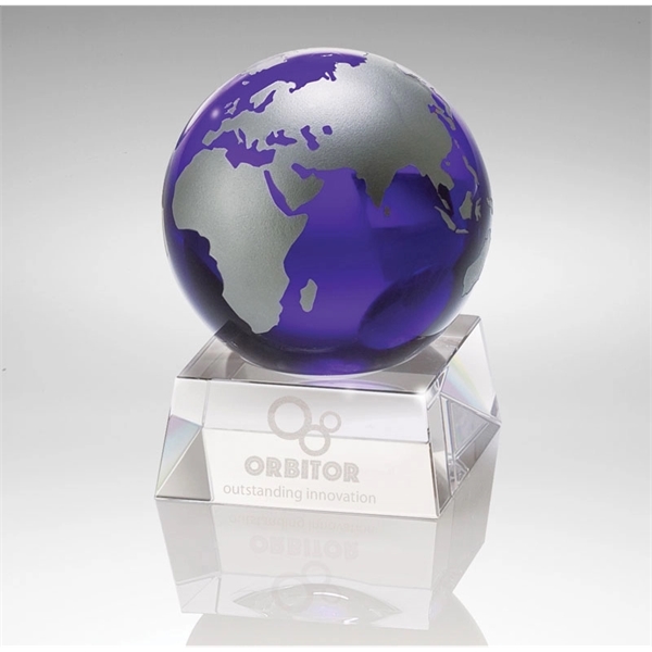 3.25" x 4.25" x 3" Firmada II blue crystal globe award... from ASI 67866 Logomark/Valumark