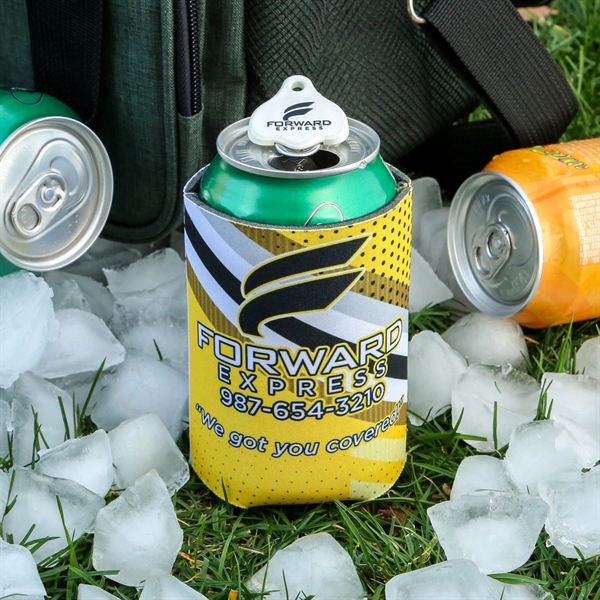 Full-color can cooler and Cappy gadget combo that keeps drinks cold,... from ASI 61966 HPG / Best Promotions USA