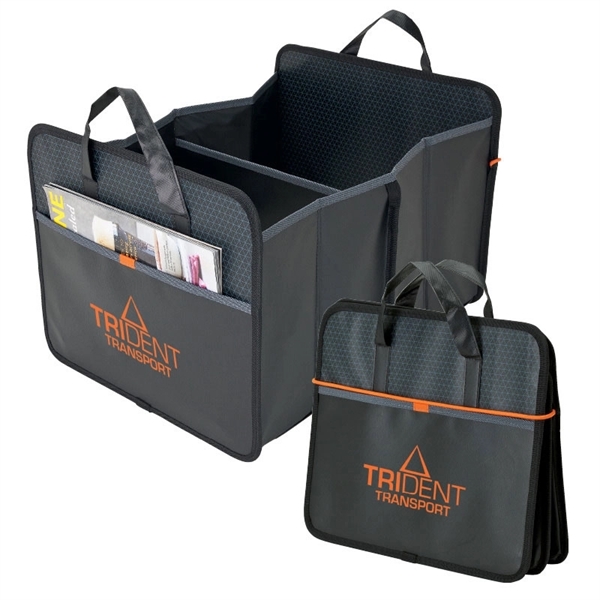Optimum-II trunk organizer with two compartments, front pocket, and carrying handles;... from ASI 67866 Logomark/Valumark