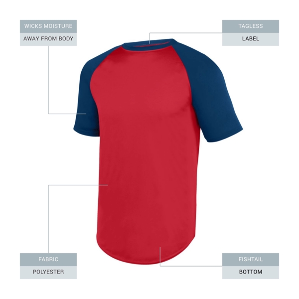 Short-sleeve youth baseball jersey made from 100% polyester wicking knit.... from ASI 37461 Augusta Sportswear