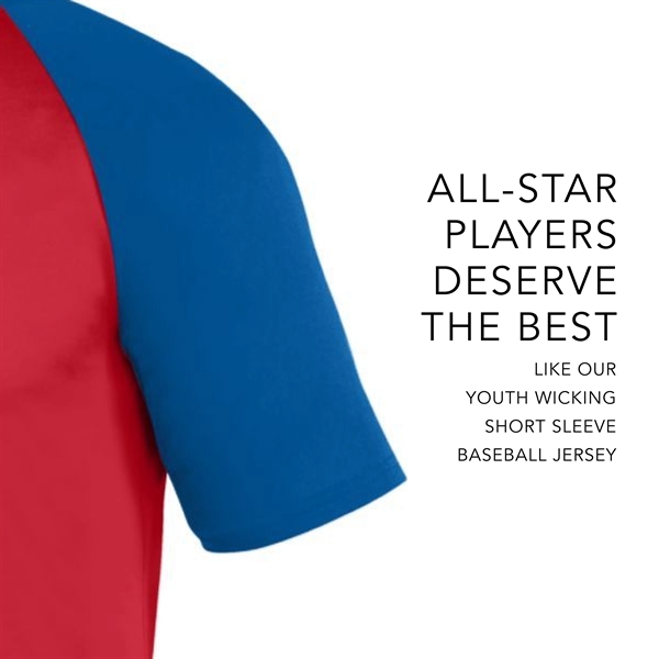 Short-sleeve youth baseball jersey made from 100% polyester wicking knit.... from ASI 37461 Augusta Sportswear