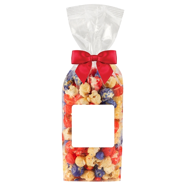 Patriotic popcorn bag; filled with delicious red (strawberry), white (sweet kettle)... from ASI 71685 Midnite Snax®