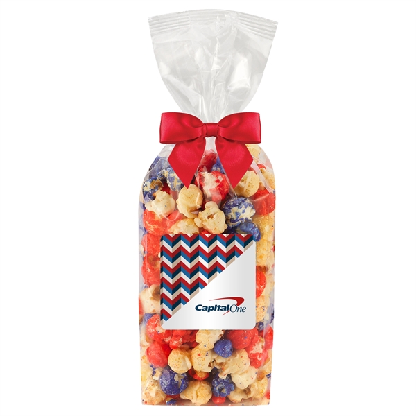 Patriotic popcorn bag; filled with delicious red (strawberry), white (sweet kettle)... from ASI 71685 Midnite Snax®
