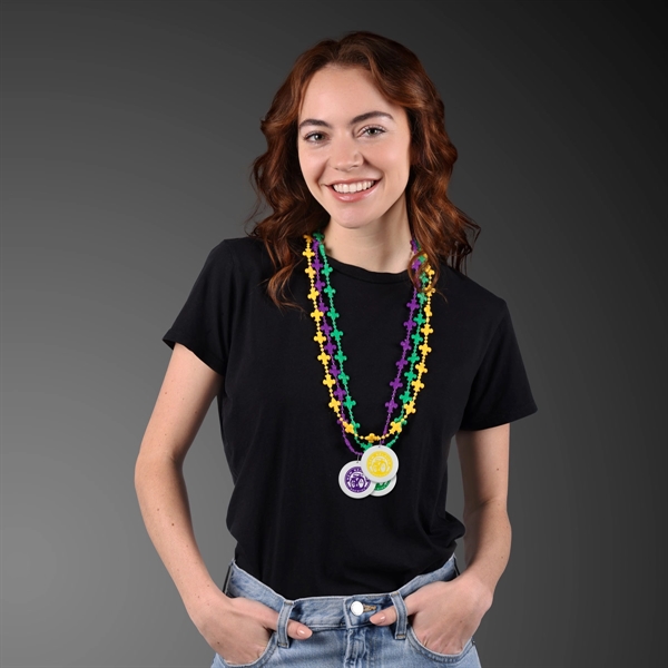 Fleur de Lis Beads for Mardi Gras with White Medallion; Imprinted... from ASI 34194 ALightPromos
