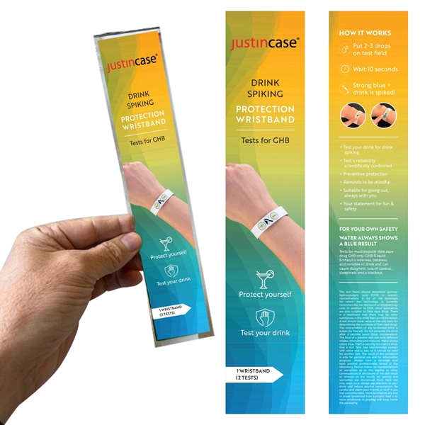 First Wristband to simply and reliably protect yourself from date rape... from ASI 63698 Justin Case®