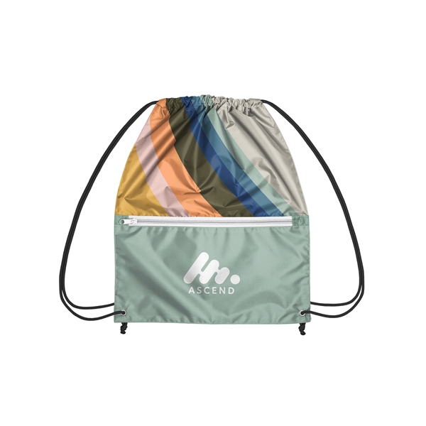 Full color drawstring bag made of recycled polyester with zipper pocket.... from ASI 45657 Pop! Promos