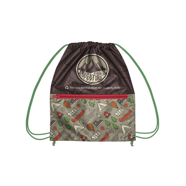 Full color drawstring bag made of recycled polyester with zipper pocket.... from ASI 45657 Pop! Promos