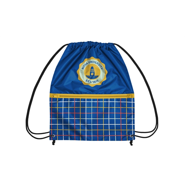 Full color drawstring bag made of recycled polyester with zipper pocket.... from ASI 45657 Pop! Promos