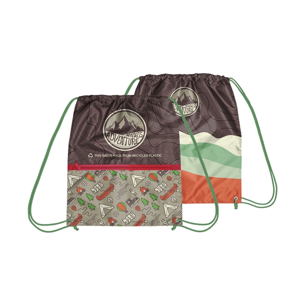 Full color drawstring bag made of recycled polyester with zipper pocket.... from ASI 45657 Pop! Promos