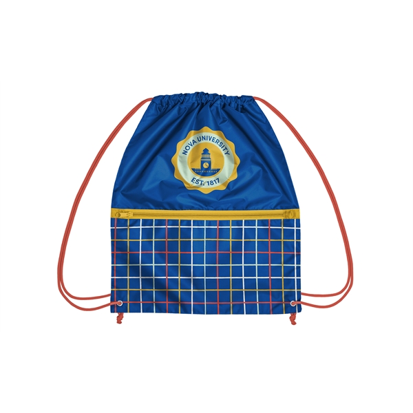 Full color drawstring bag made of recycled polyester with zipper pocket.... from ASI 45657 Pop! Promos