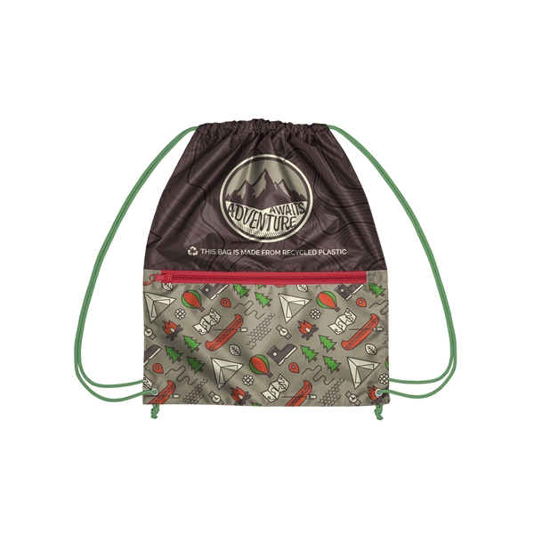 Full color drawstring bag made of recycled polyester with zipper pocket.... from ASI 45657 Pop! Promos