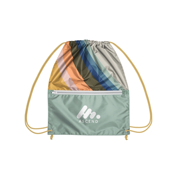 Full color drawstring bag made of recycled polyester with zipper pocket.... from ASI 45657 Pop! Promos