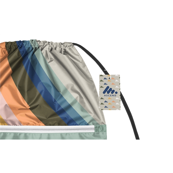 Full color drawstring bag made of recycled polyester with zipper pocket.... from ASI 45657 Pop! Promos