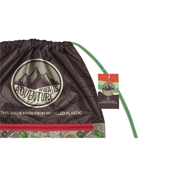 Full color drawstring bag made of recycled polyester with zipper pocket.... from ASI 45657 Pop! Promos