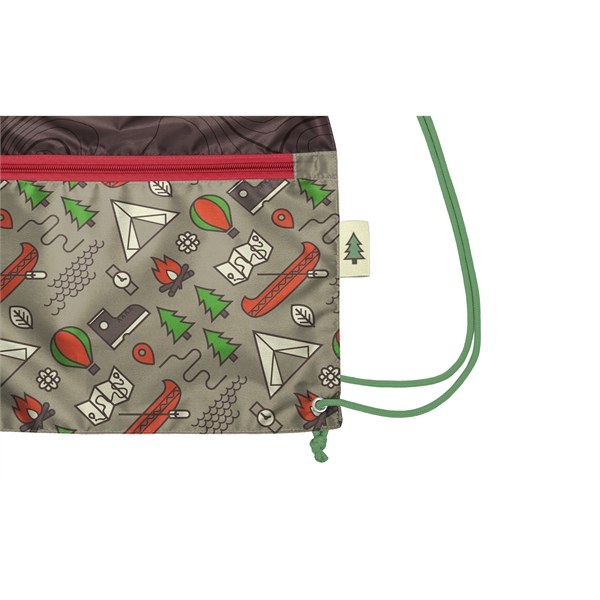 Full color drawstring bag made of recycled polyester with zipper pocket.... from ASI 45657 Pop! Promos