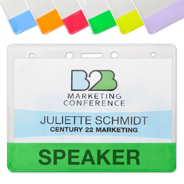 These unique vinyl badge holders feature a transparent color bar across... from ASI 79898 Promovision / PROMOVISION