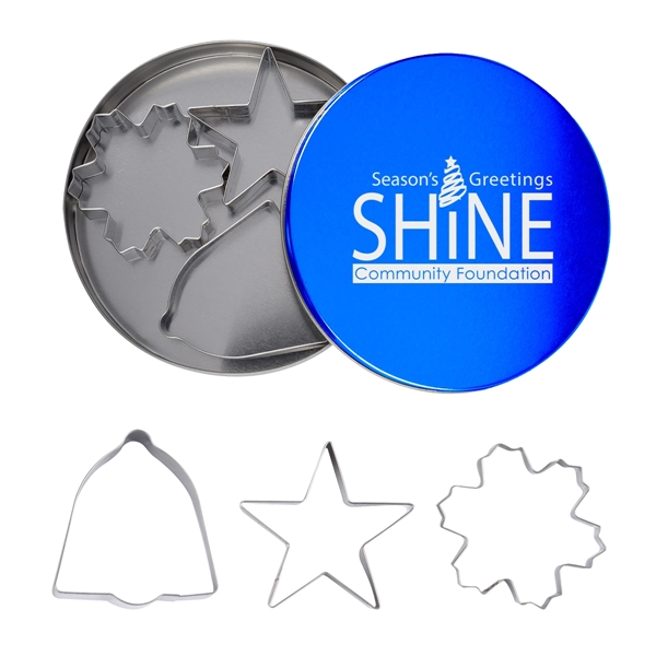 Tin travel case with bell, snowflake and star cookie cutter shapes... from ASI 61125 Hit Promotional Products