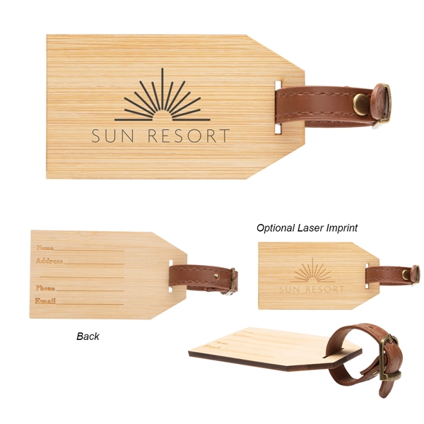 2.25" x 4" bamboo luggage tag with PU leatherette strap and... from ASI 61125 Hit Promotional Products / Hit®