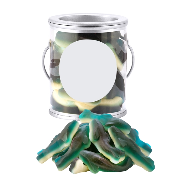 Summer candy pail with gummy sharks (2.6 oz.). Summer Candy Pails... from ASI 71685 Midnite Snax®