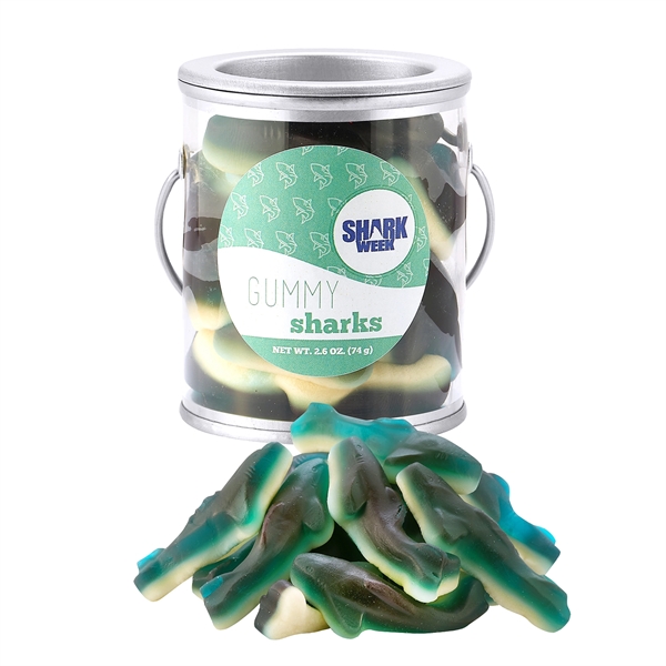 Summer candy pail with gummy sharks (2.6 oz.). Summer Candy Pails... from ASI 71685 Midnite Snax®
