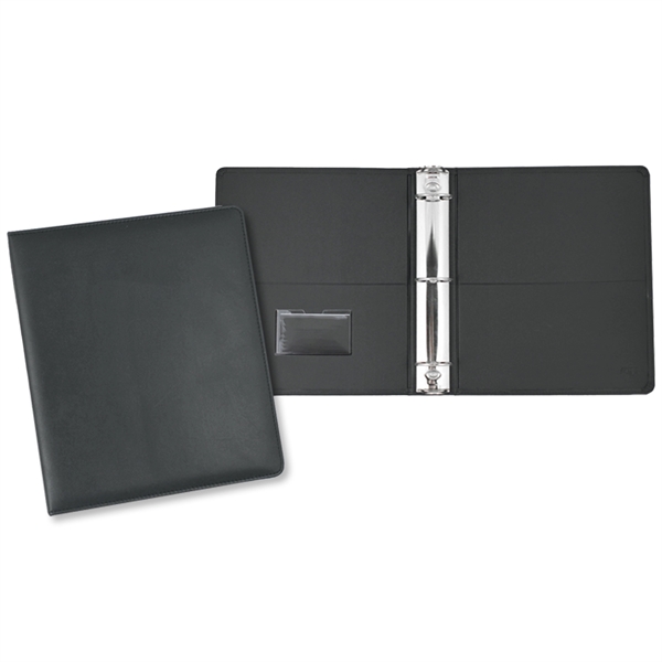 Stratton 1.5" ring binder made of vinyl with matching black stitching... from ASI 54040 Fey Promo / Fey Binders and Organization Solutions