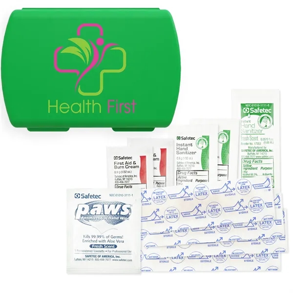 Full color imprinted USA made First Aid Kit with Hand Sanitizers,... from ASI 54040 Fey Promo