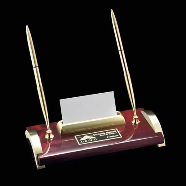 Rosewood and chrome two pen desk stand with a business card... from ASI 84592 St Regis Group